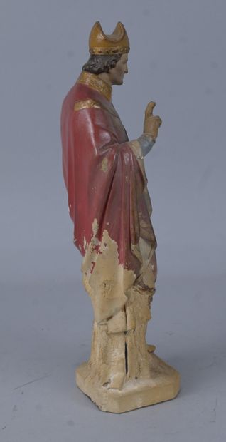 Blessing Saint Bishop, polychrome plaster...