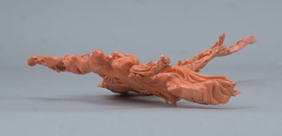 Chinese coral sculpture depicting phoenixes...