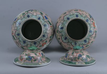Paire de pots couverts de style famille verte,...