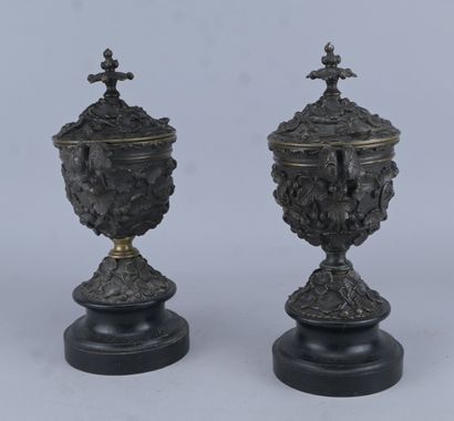 Paire de cassolettes couvertes en bronze...