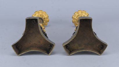 Paire de bougeoirs en bronze patiné et bronze...