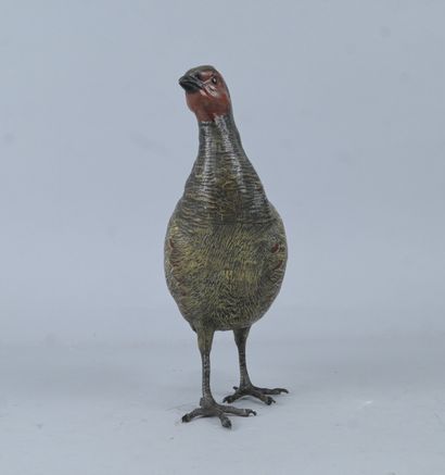 Perdrix rouge en bronze polychrome attribuée...