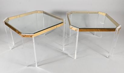 Paire de tables design Charles Hollis lucite...