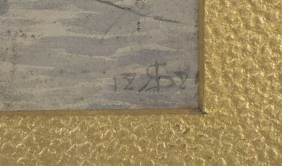 Marine avec voiliers au port, signée et datée...