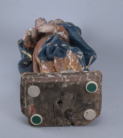 Vierge à l'Enfant en bois sculpté et polychromé,...