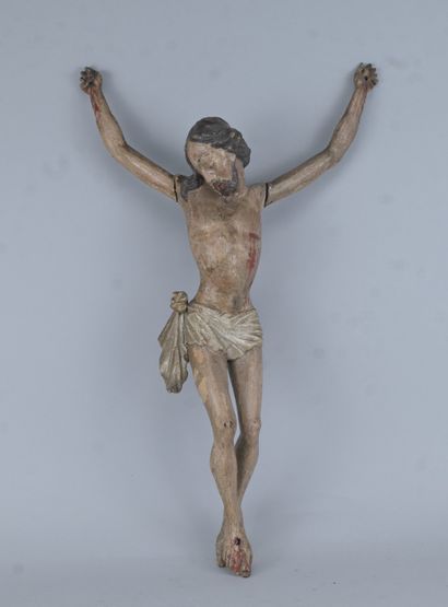 Christ en croix, corpus en bois sculpté attribué...