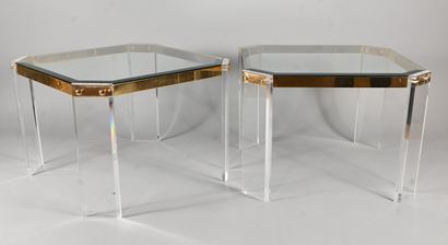 Paire de tables design Charles Hollis lucite...