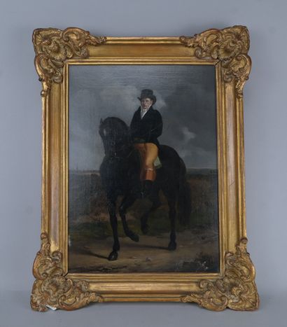 Huile sur toile représentant un cavalier...