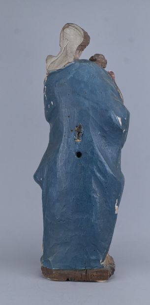 Vierge à l'Enfant en bois sculpté et polychromé,...