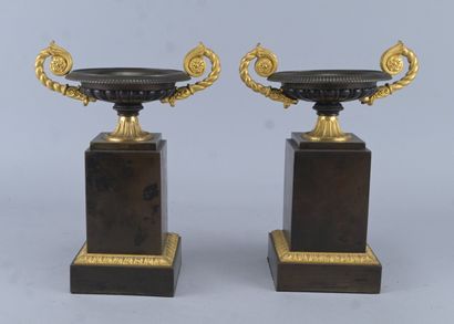 Paire de tazzas en bronze d'époque Charles...