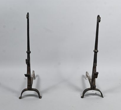 Pair of Gothic wrought-iron andirons - 15th...