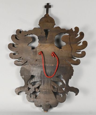 Carved wooden heraldic shield – early 20th...