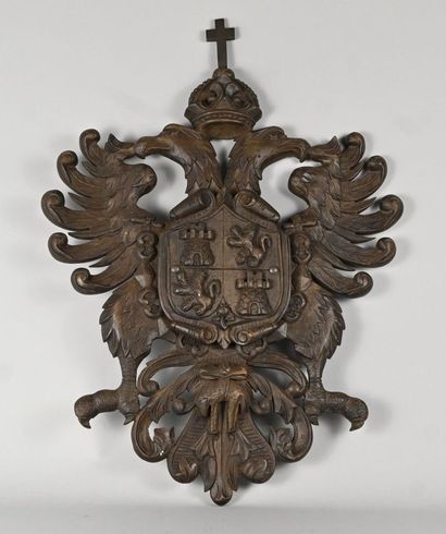 Carved wooden heraldic shield – early 20th...