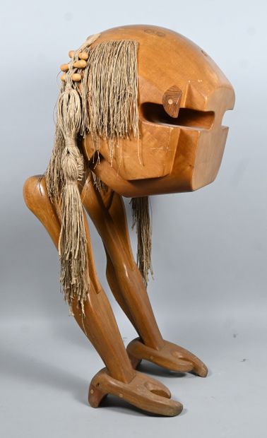 Large zoomorphic wooden sculpture depicting...