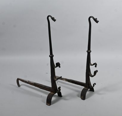 Pair of Gothic wrought-iron andirons - 15th...