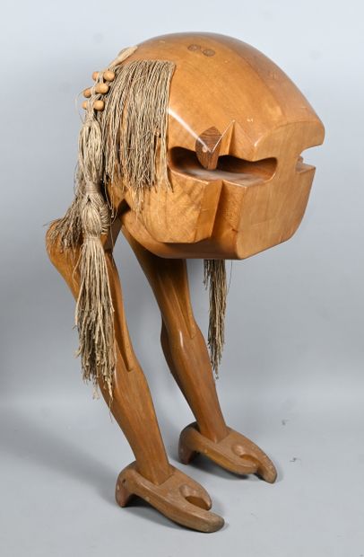 Large zoomorphic wooden sculpture depicting...