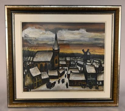 Nest Martens (1925-2024), snowy village scene,...