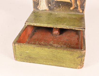 Quest dish with painted wooden handle - scene...