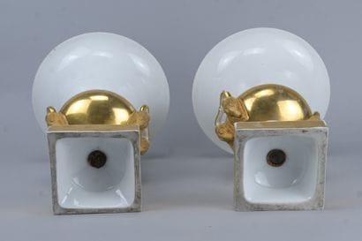 Pair of Medici vases in white and gilded...
