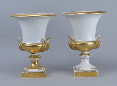 Pair of Medici vases in white and gilded...