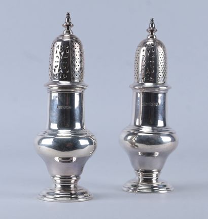 Pair of solid silver salt and pepper shakers...