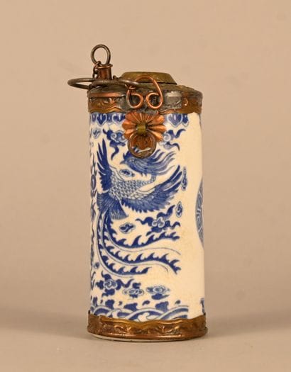 Chinese blue and white porcelain pipe with...