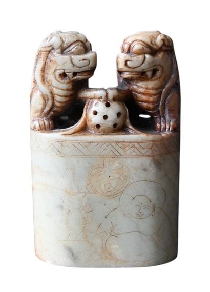 Chinese seal cachet in carved soapstone,...