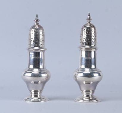 Pair of solid silver salt and pepper shakers...