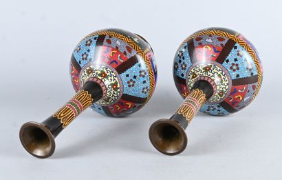 Pair of Japanese cloisonné vases with birds...