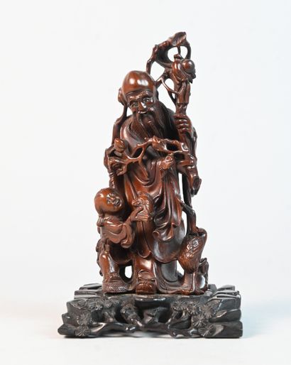 Chinese carved wooden figurine depicting...