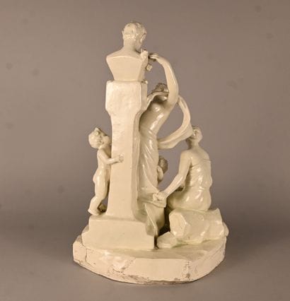 Allegorical group with faun in glazed earthenware,...