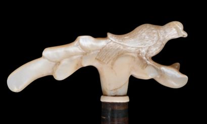 Carved mother-of-pearl cane with handle,...