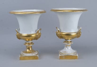 Pair of Medici vases in white and gilded...