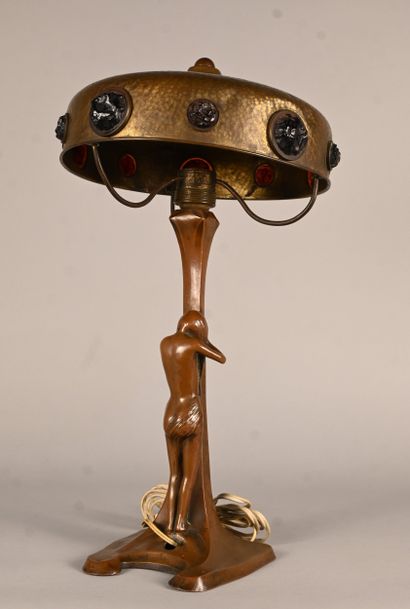 Art nouveau table lamp with female figure...