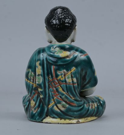 Seated Buddha in polychrome glazed porcelain,...