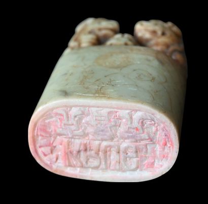 Chinese seal cachet in carved soapstone,...