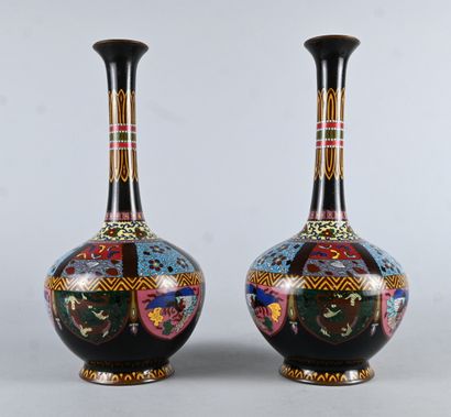 Pair of Japanese cloisonné vases with birds...