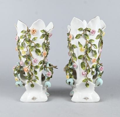 Pair of German porcelain vases decorated...