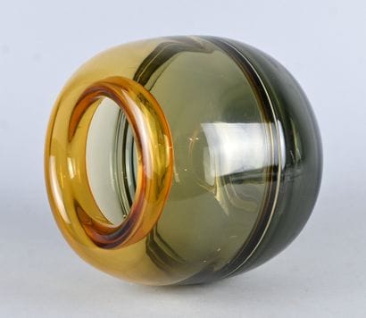 Multi-layered amber and olive green blown...