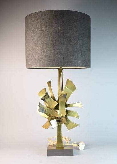 Sculptural gilded brass lamp attributed to...