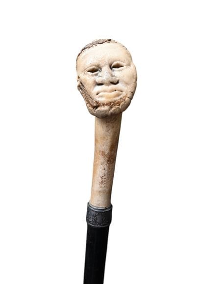 Walking stick with deer antler handle carved...