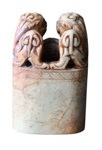 Chinese seal cachet in carved soapstone,...
