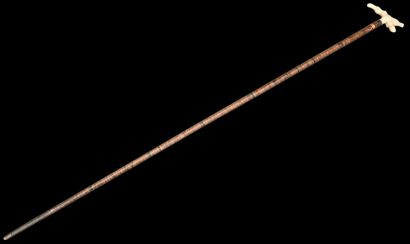 Carved mother-of-pearl cane with handle,...