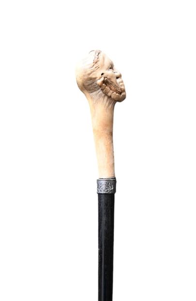 Walking stick with deer antler handle carved...