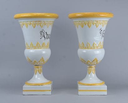 A pair of apothecary vases made of white...