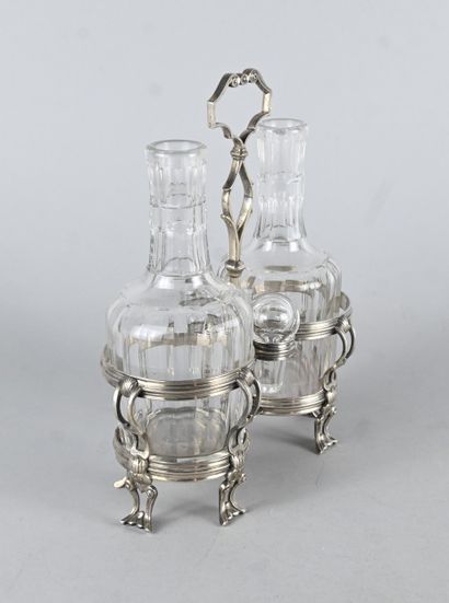 Liège silver and cut-crystal oil and vinegar...