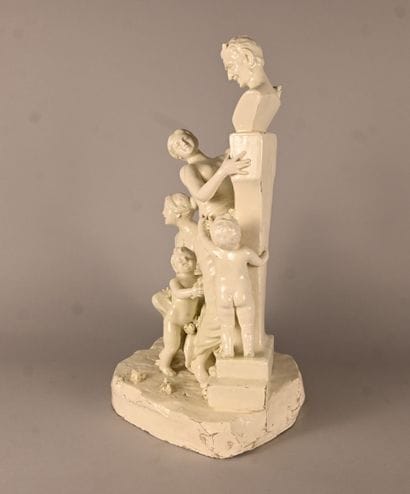Allegorical group with faun in glazed earthenware,...