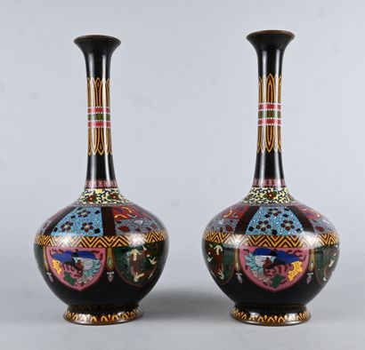 Pair of Japanese cloisonné vases with birds...
