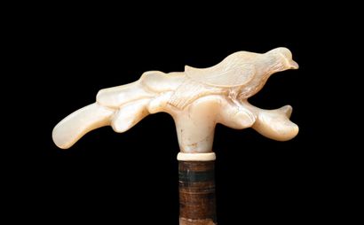 Carved mother-of-pearl cane with handle,...