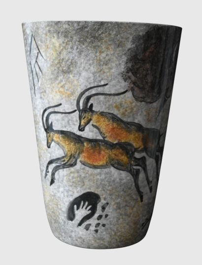 Vase Vallauris en grès, décor pariétal, vers...
